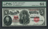 Fr.0091, 1907 $5 Legal Tender, "PCBLIC" Error